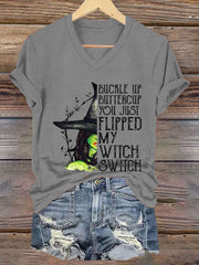 Women's Vintage Halloween Witch Print T-shirt