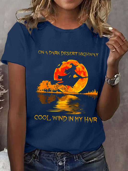 Women's Vintage Halloween Witch Print T-shirt