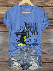 Women's Vintage Halloween Witch Print T-shirt