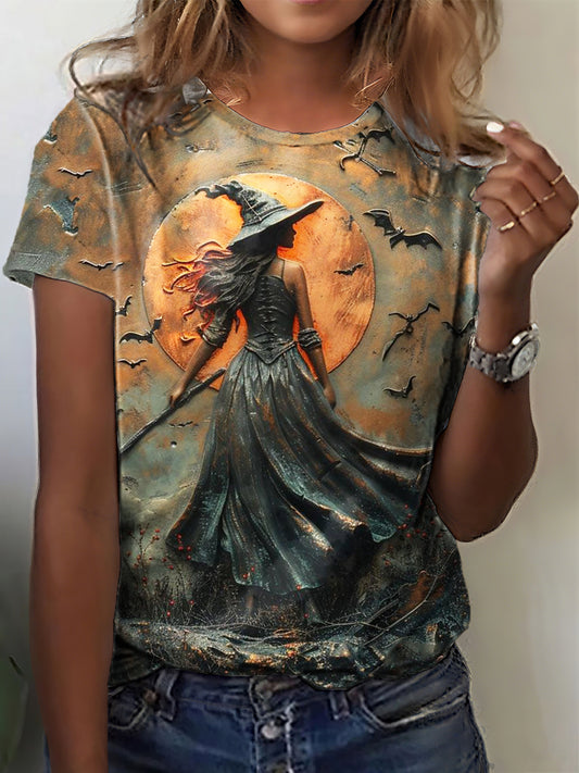 Women's Halloween Retro Witch Print T-Shirt