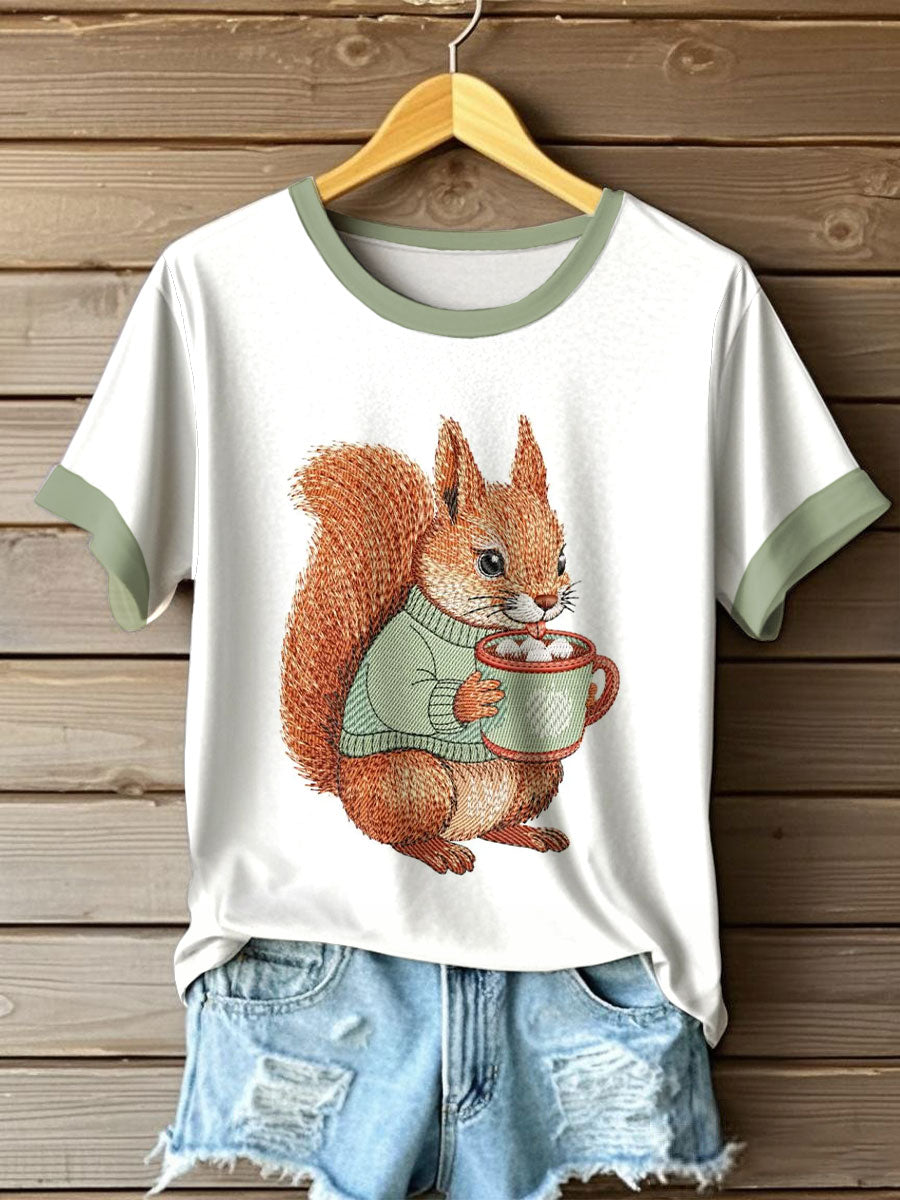 Women's Autumn Festival Squirrel Printed T-shirt