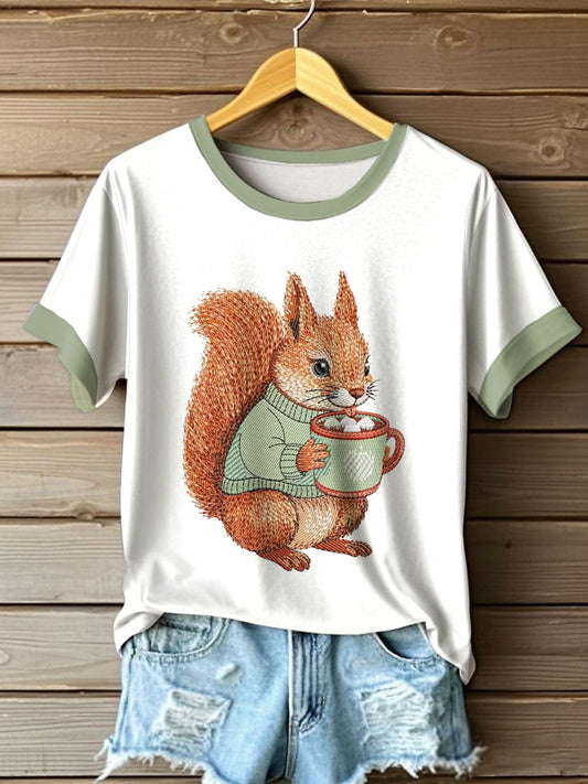 Women's Autumn Festival Squirrel Printed T-shirt