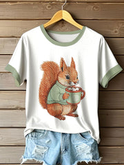 Women's Autumn Festival Squirrel Printed T-shirt