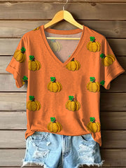 Women's Autumn Festival Pumkin Printed T-shirt