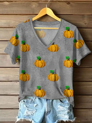 Women's Autumn Festival Pumkin Printed T-shirt