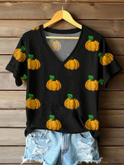 Women's Autumn Festival Pumkin Printed T-shirt