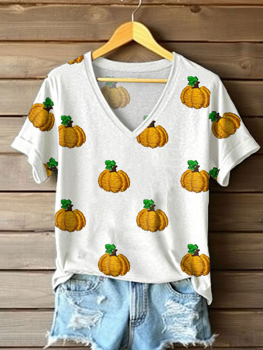 Women's Autumn Festival Pumkin Printed T-shirt