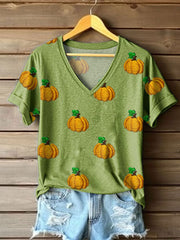 Women's Autumn Festival Pumkin Printed T-shirt