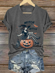 Women's Halloween Witch By Nature Birch By Choice Printed V-neck T-shirt
