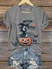 Women's Halloween Witch By Nature Birch By Choice Printed V-neck T-shirt
