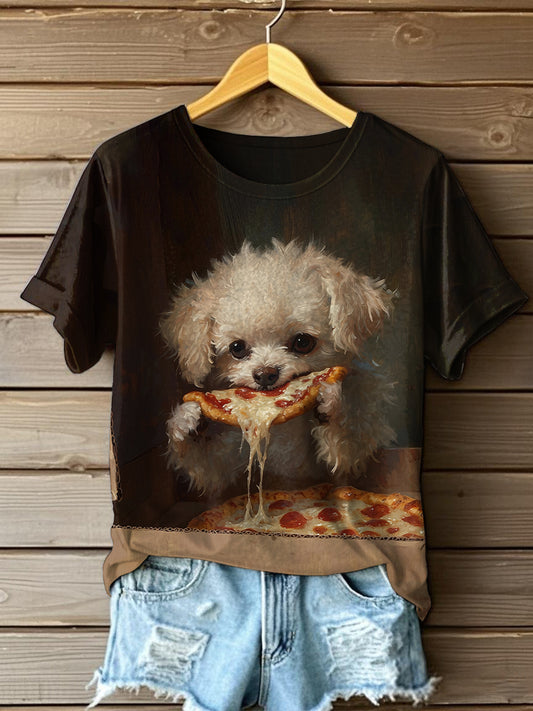 Women's kitten eats pizza T-shirt