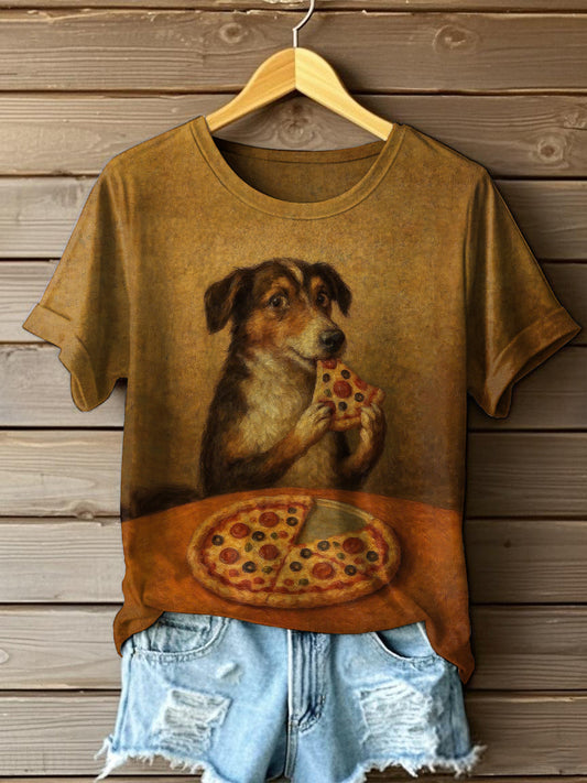 Women's Funny Dog Eats Pizza T-Shirt