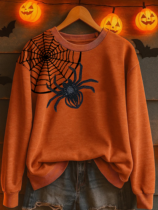 Women's Halloween Spider Print Casual Sweatshirt