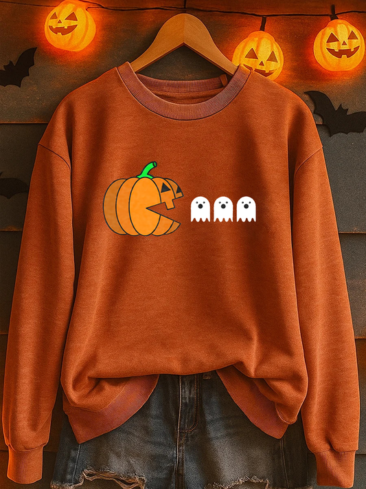 Women's Ghost Pumpkin Print Casual Sweatshirt