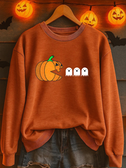 Women's Ghost Pumpkin Print Casual Sweatshirt