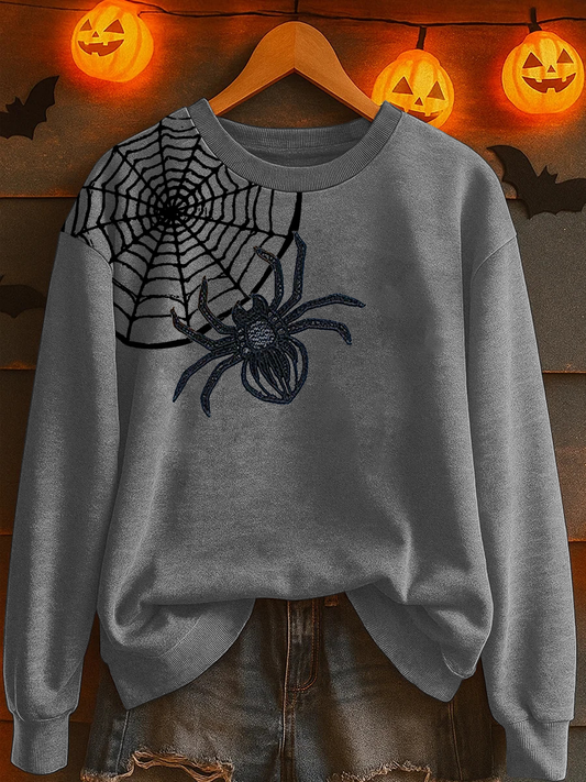 Women's Halloween Spider Print Casual Sweatshirt