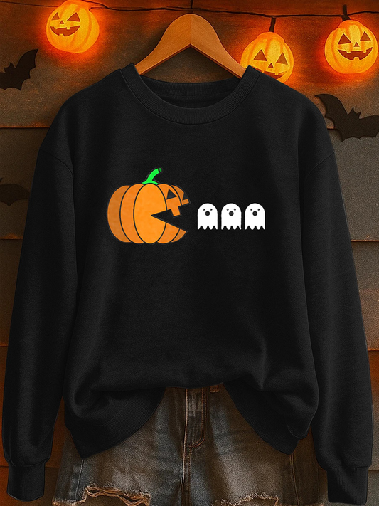 Women's Ghost Pumpkin Print Casual Sweatshirt