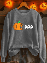 Women's Ghost Pumpkin Print Casual Sweatshirt