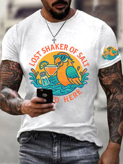 Men's It's 5:00 Somewhere Always Lost Shaker of Salt Found Here Parrot Print Casual Short Sleeve Tee