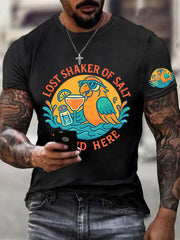 Men's It's 5:00 Somewhere Always Lost Shaker of Salt Found Here Parrot Print Casual Short Sleeve Tee