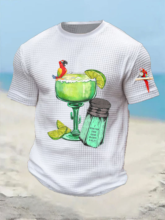 Men's It's 5:00 Somewhere I Found The Damn Salt Parrot Print Casual Short Sleeve Waffle Short Sleeve Tee