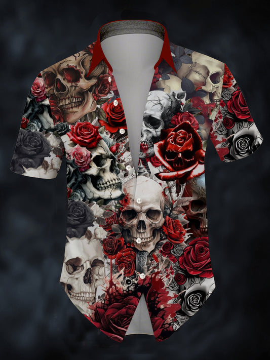 Men's Halloween Rose SkullShort Sleeve Shirt