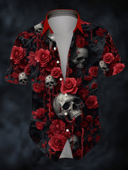 Men's Halloween Rose Skull Short Sleeve Shirt