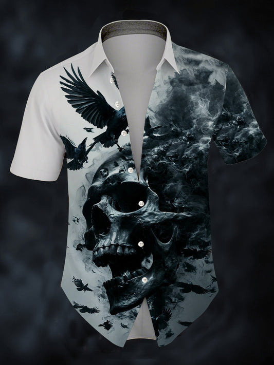 Men's Halloween Rose Skull Short Sleeve Shirt