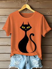 Women's Halloween Black Cat Short Sleeve T-Shirt