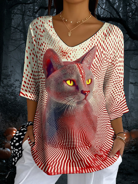 Women's Blood Stain Cat V-Neck T-Shirts