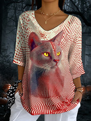 Women's Blood Stain Cat V-Neck T-Shirts