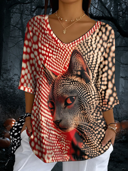 Women's Blood Stain Cat V-Neck T-Shirts