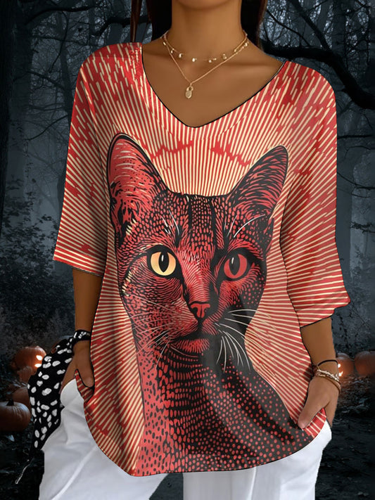 Women's Blood Stain Cat V-Neck T-Shirts