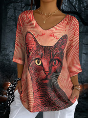 Women's Blood Stain Cat V-Neck T-Shirts