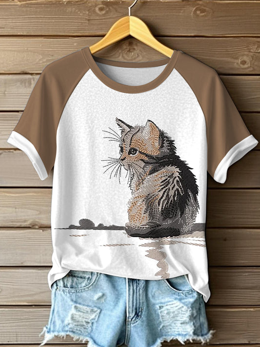Women's Cute Cat Printed  Short Sleeve T-Shirt
