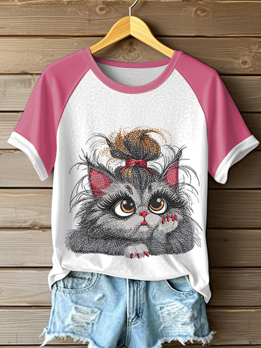 Women's Cute Cat Printed  Short Sleeve T-Shirt
