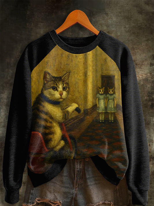 Women's Halloween Horror Movie Cat Raglan Sleeve Sweatshirt