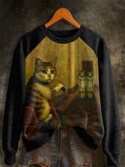 Women's Halloween Horror Movie Cat Raglan Sleeve Sweatshirt