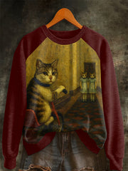 Women's Halloween Horror Movie Cat Raglan Sleeve Sweatshirt