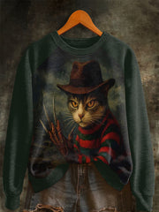Women's Halloween Horror Movie Cat Raglan Sleeve Sweatshirt