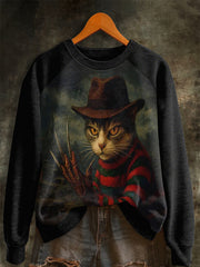 Women's Halloween Horror Movie Cat Raglan Sleeve Sweatshirt
