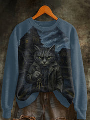 Women's Halloween Horror Movie Cat Raglan Sleeve Sweatshirt
