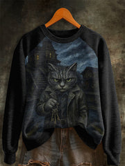 Women's Halloween Horror Movie Cat Raglan Sleeve Sweatshirt