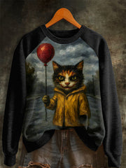Women's Halloween Horror Movie Cat Raglan Sleeve Sweatshirt