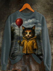 Women's Halloween Horror Movie Cat Raglan Sleeve Sweatshirt