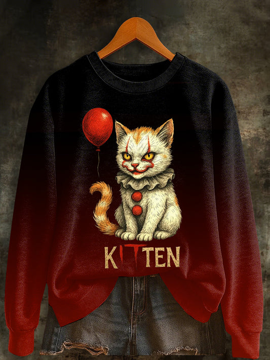 Women's Halloween Horror Movie Kitten Sweatshirt