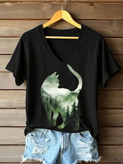 Women's Cat Art Print Casual T-shirt
