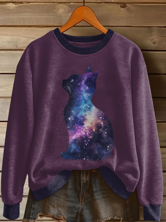 Women's Cat Art Print Casual Sweatshirt