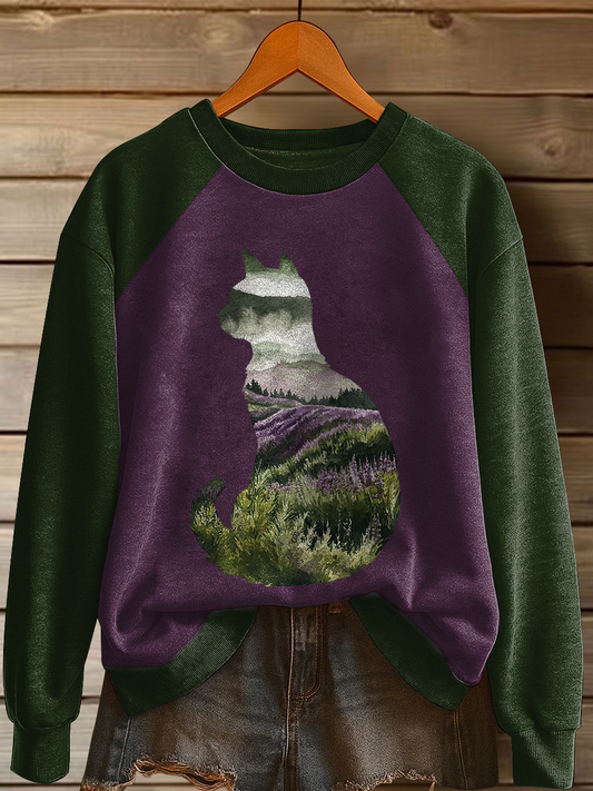 Women's Cat Art Print Casual Sweatshirt