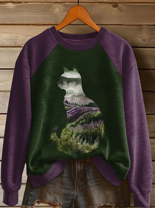 Women's Cat Art Print Casual Sweatshirt